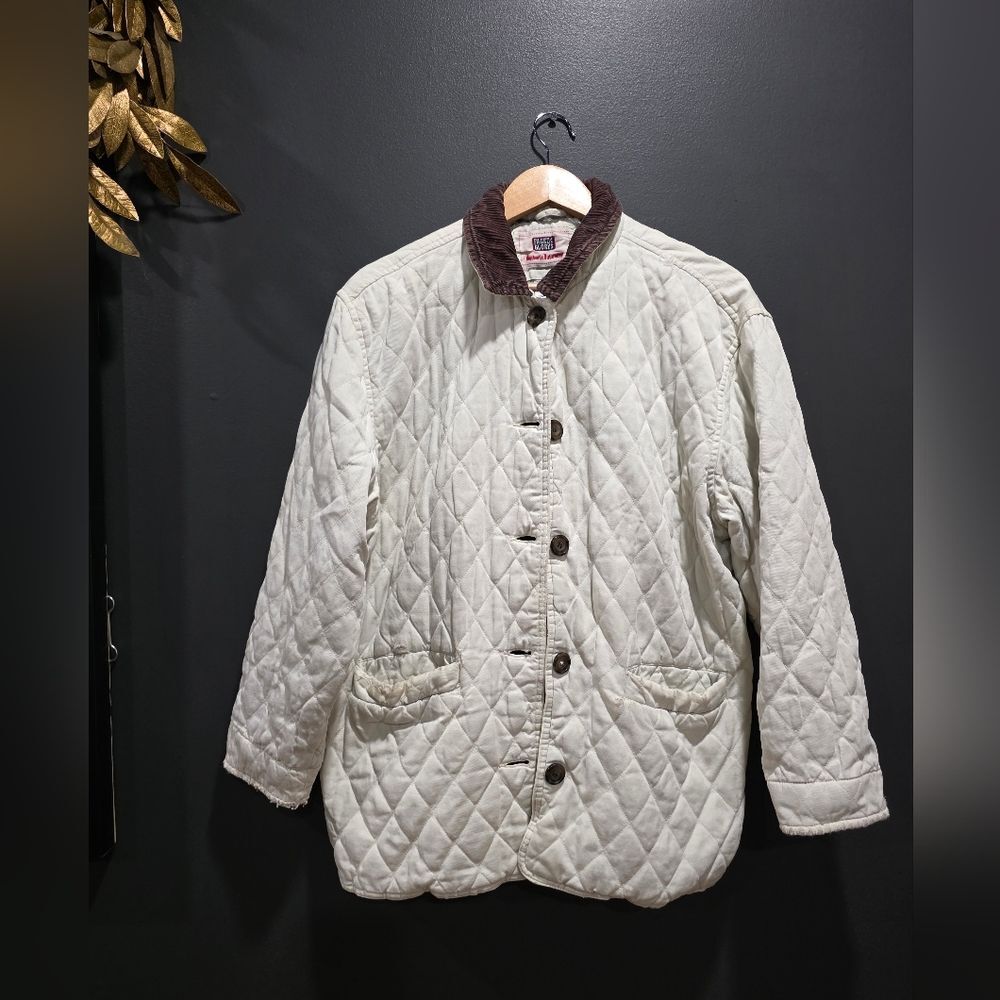 Vintage Destroyed Destroyed Quilted Barn Cotton Jacket Brown Corduroy Collar L